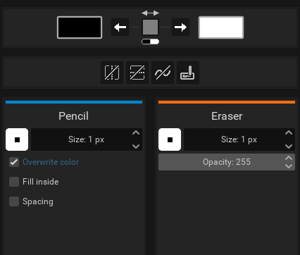 An example of tool options, for the Pencil and Eraser tool.